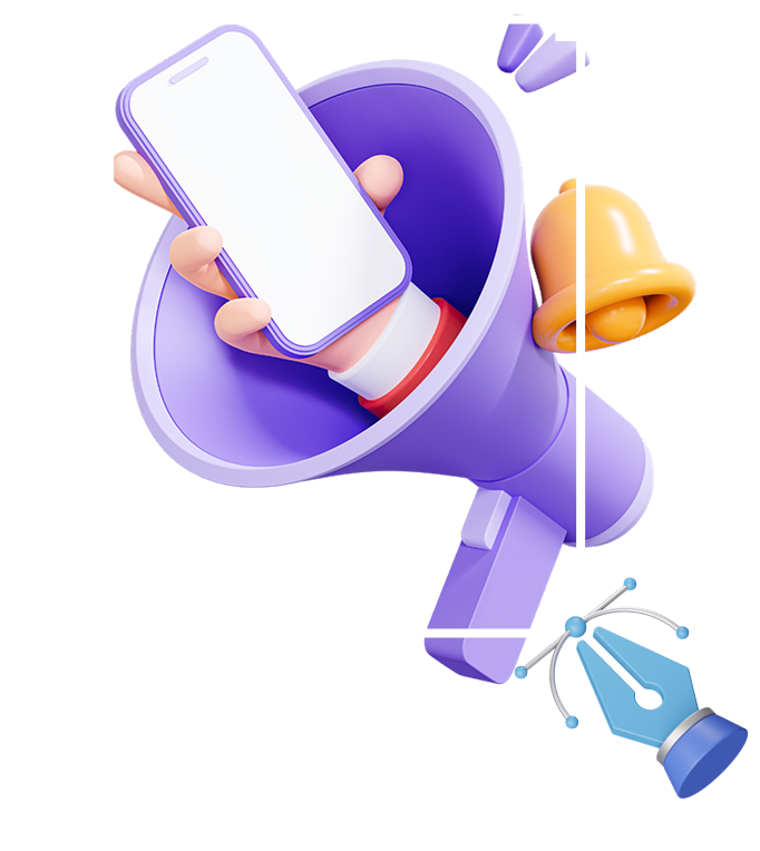Megaphone with phone 3D illustration